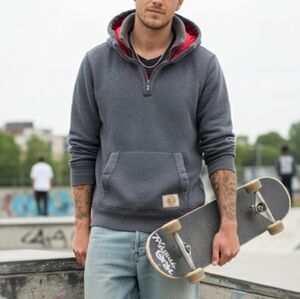 Hollister VTG Y2K 2000s Skater Half Zip Hooded Sweatshirt Grey Hoodie Size XL